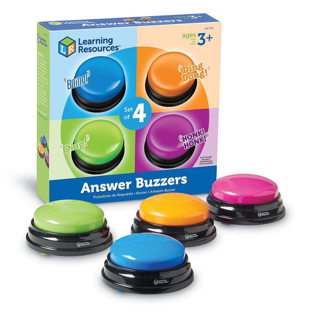 Answer Buzzers, botones de sonido, juego de 2 zumbadores de colores  surtidos, utilizados para la interacción del juego, botón de respuesta del  juego, juzgar bien o mal : : Juguetes y Juegos