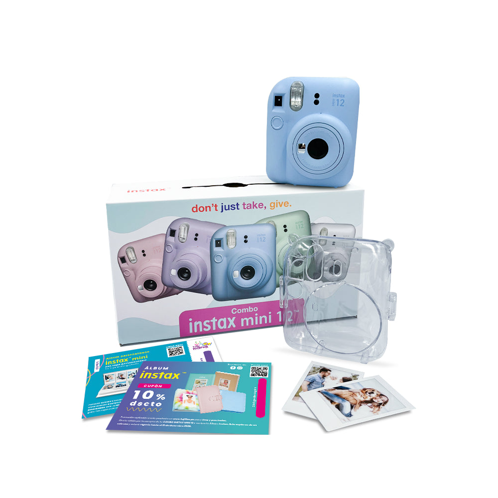 Cámara Fujifilm Mini 12 Azul Pastel  + Estuche + 10 films